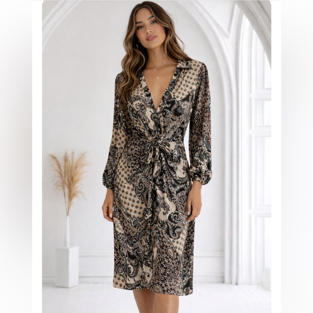 Triple 7 Paisley Midi Dress in Black and Cream